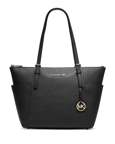 michael kors jet set top zip saffiano tote black|Michael Kors saffiano leather.